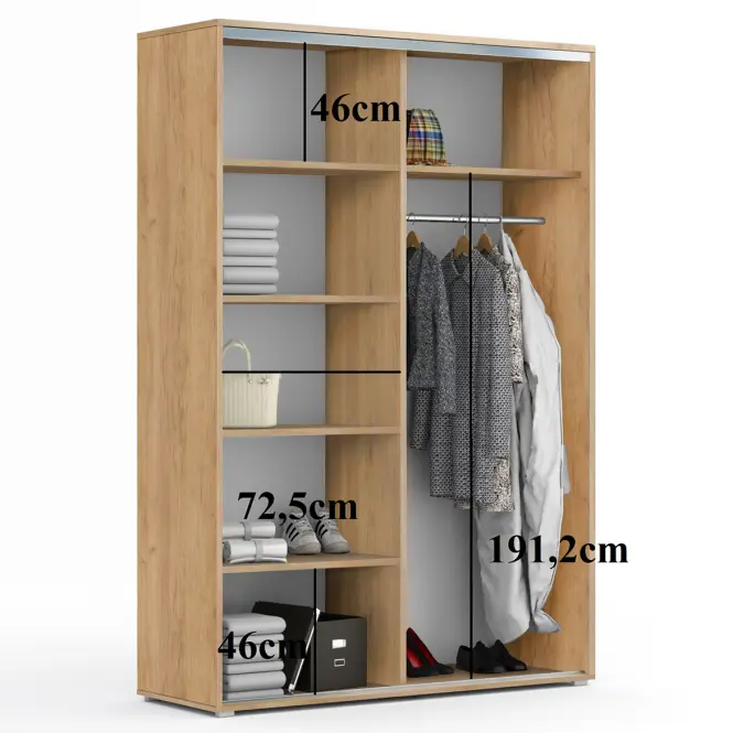 Skriňa s posuvnými dverami Blanka 150 cm so zrkadlom – craft zlatý, dvojdverová