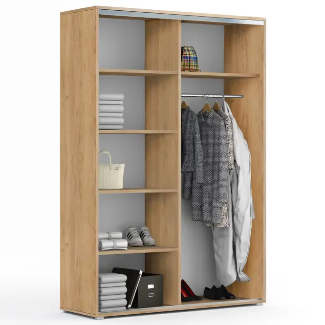 Skriňa s posuvnými dverami Blanka 150 cm so zrkadlom – craft zlatý, dvojdverová