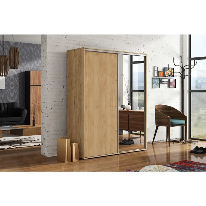 Skriňa s posuvnými dverami Blanka 150 cm so zrkadlom – craft zlatý, dvojdverová