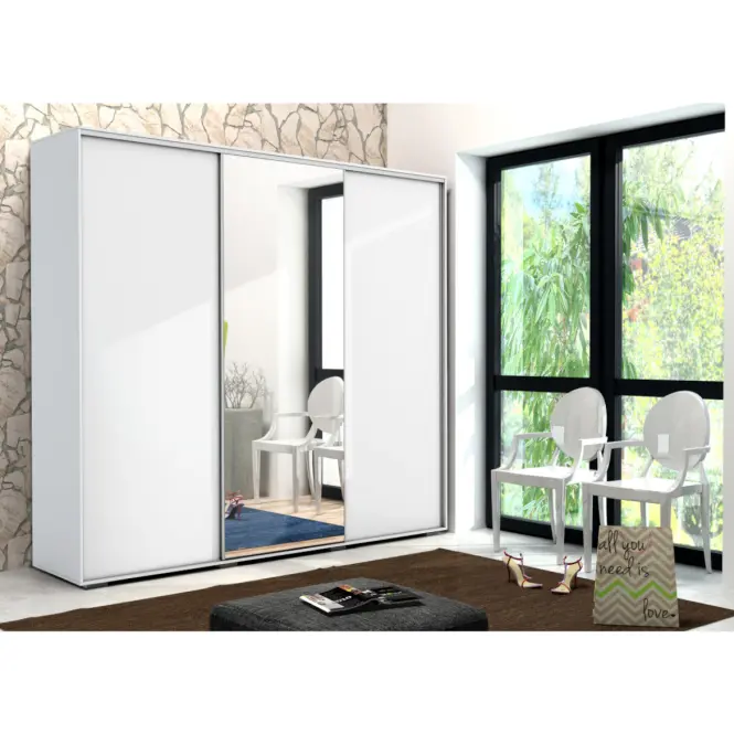 Skriňa s posuvnými dverami Aniela 250 cm so zrkadlom – biela, trojdverová,4