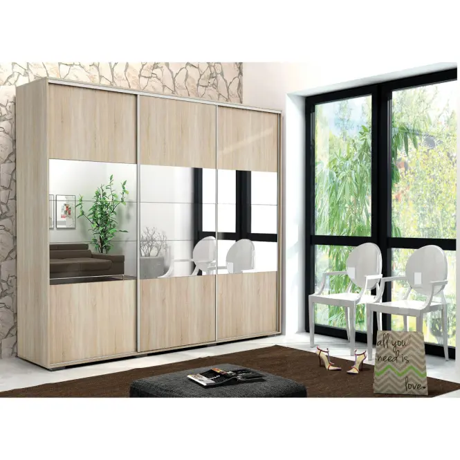 Skriňa s posuvnými dverami Milena so zrkadlom 250 cm – sonoma, trojdverová,5