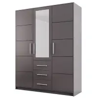 Skriňa Bali D3 147 cm so zrkadlom – grafit, trojdverová, zásuvky