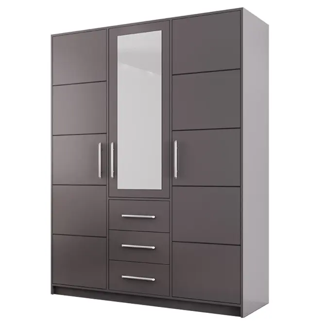 Skriňa Bali D3 147 cm so zrkadlom – grafit, trojdverová, zásuvky