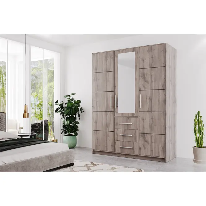 Skriňa Bali D3 147 cm so zrkadlom – dub wellington, trojdverová, zásuvky,4