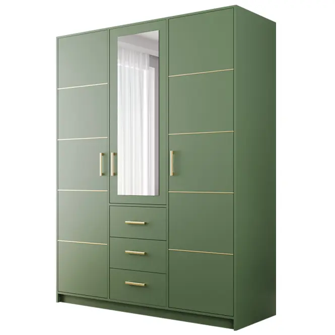 Skriňa Bali D3 147 cm so zrkadlom – fľaškovozelená, trojdverová, zásuvky