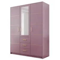 Skriňa Bali D3 147 cm so zrkadlom – slivková, trojdverová, zásuvky