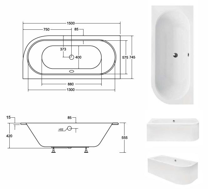 Vaňa Avita slim 150/75 L+nohy,3