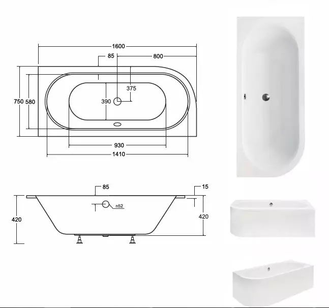 Vaňa Avita slim 160/75 P+nohy
