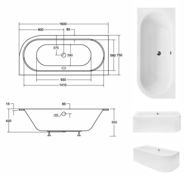 Vaňa Avita slim 160/75 L+nohy