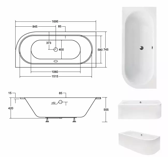 Vaňa Avita slim 170/75 L+nohy,3