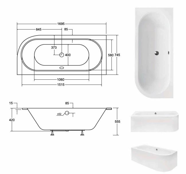 Vaňa Avita slim 170/75 L+nohy,3