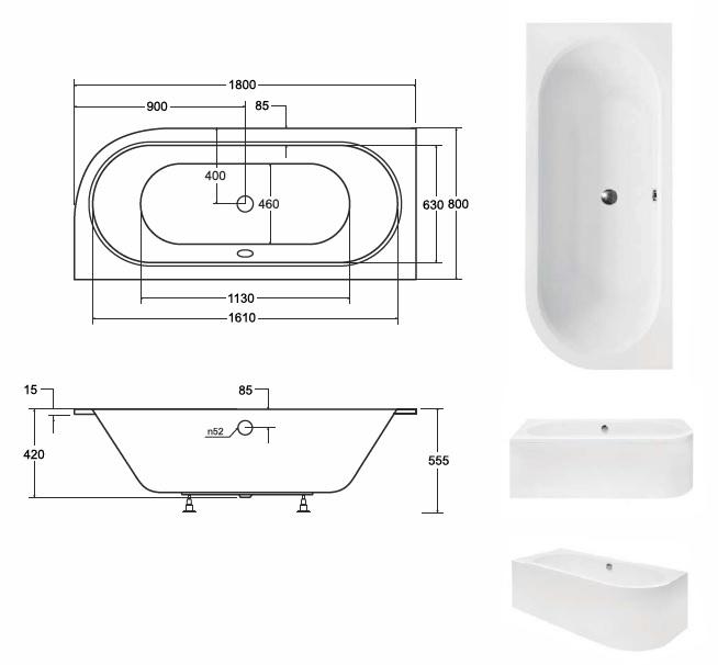 Vaňa Avita slim 180/80 L+nohy