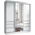 Skriňa s posuvnými dverami Haiti 180 cm – biela, dvojdverová, zásuvky