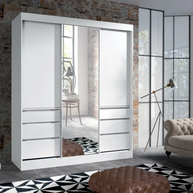 Skriňa s posuvnými dverami Haiti 180 cm – biela, dvojdverová, zásuvky