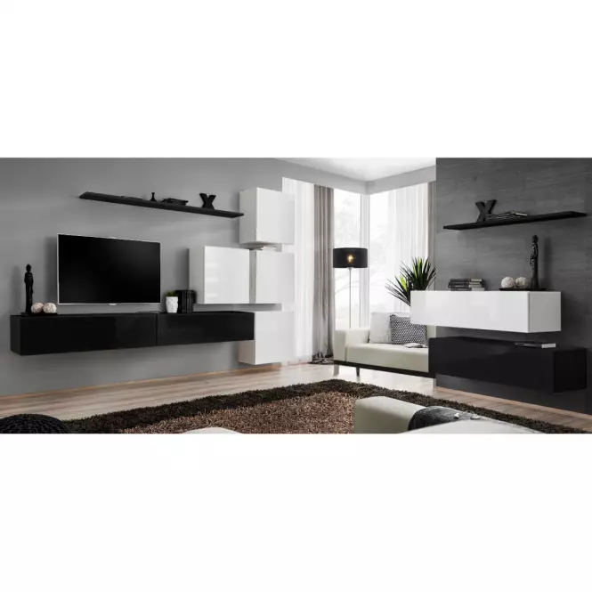 Komoda+Polička Switch Sb II Čierna /Biely/Čierna,12