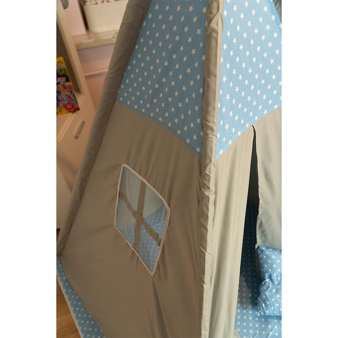 Detský stan Teepee sivo-modrý/hviezdy