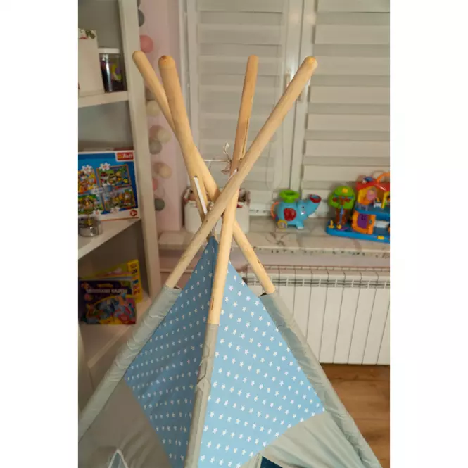 Detský stan Teepee sivo-modrý/hviezdy,5