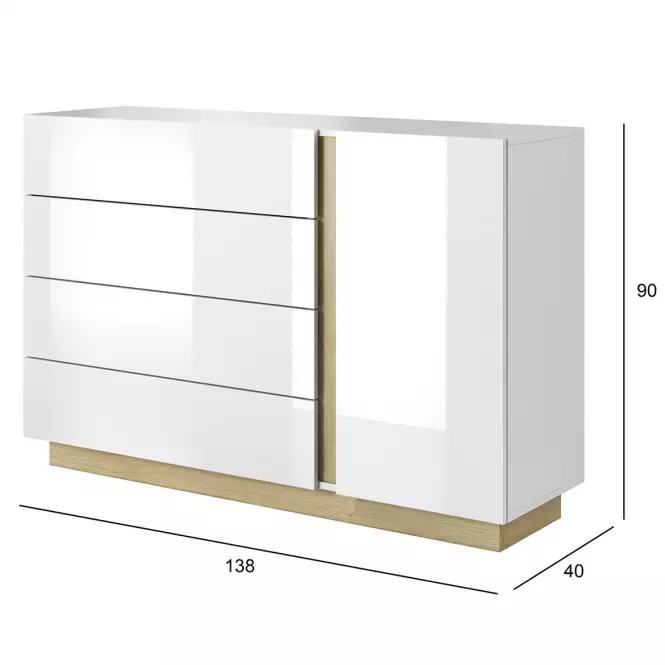 Komoda Arco D4S biela+dub grandson