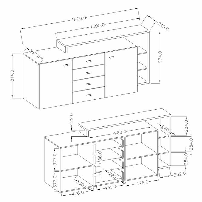 Komoda Bota 27 2d 4s Antracit/Dub Ribbec