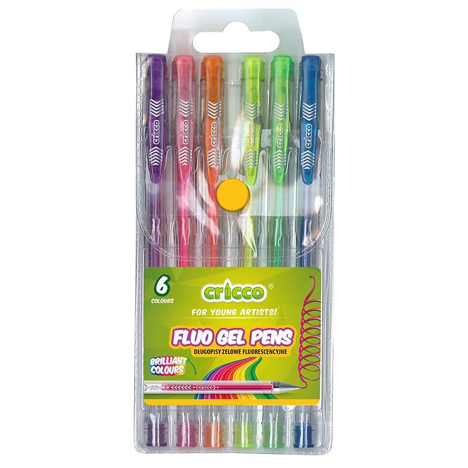 Gélové perá fluo Cricco 6 farieb
