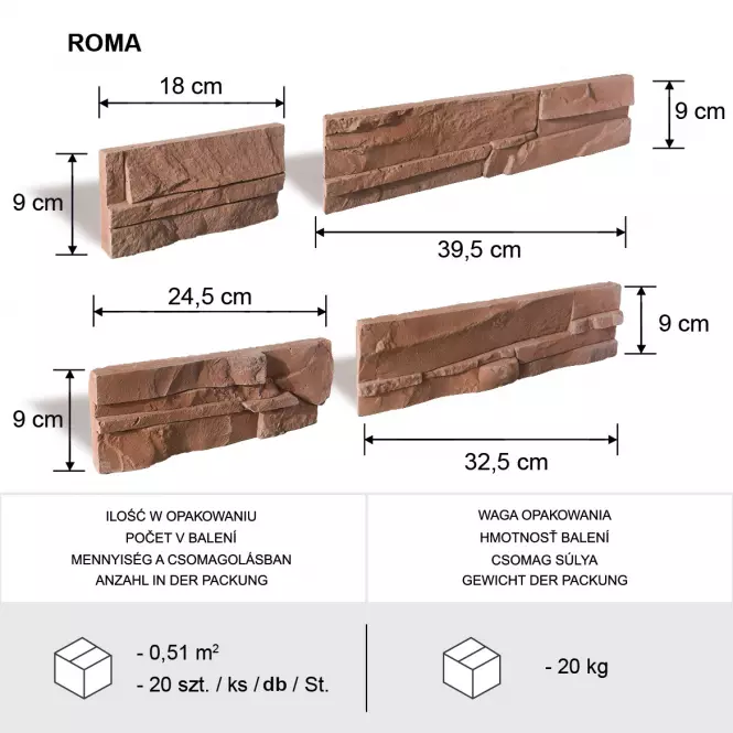 Betónový obkladový kameň Roma hnedý,3