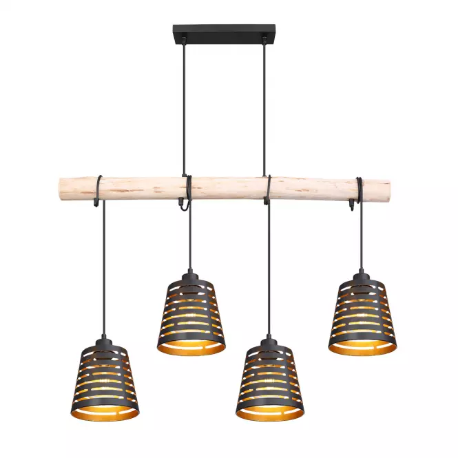 Luster 15451-4H Čierna a zlatá Wood LW4,2