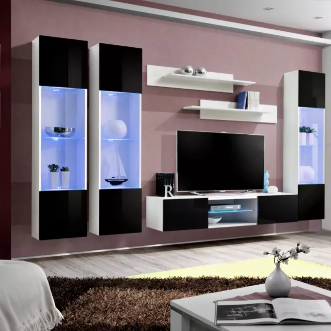 TV stolík Fly 33 čierna/biely+ LED