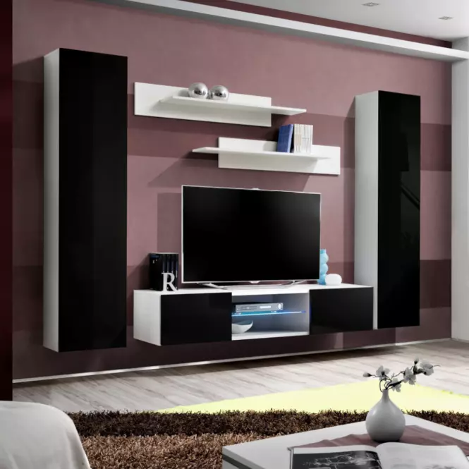 TV stolík Fly 33 čierna/biely+ LED