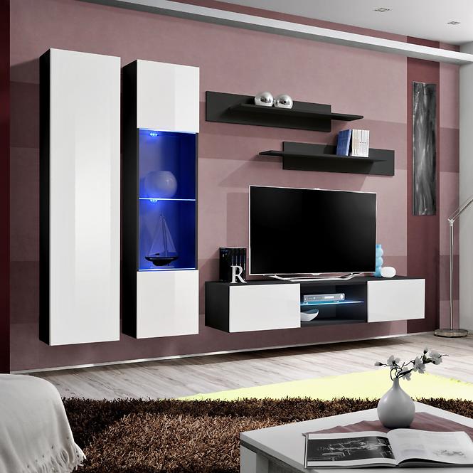 TV stolík Fly 33 biely/čierna + LED