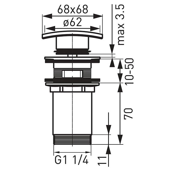Vypúšťací ventil štvorcový Quadro s prietokom G 5/4 čierny