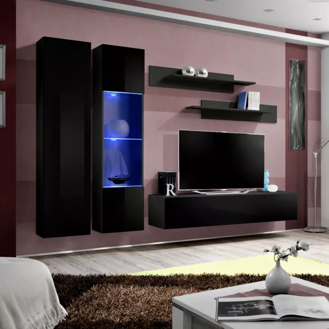 Vitrína Fly 42+Sklo čierna +LED