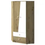 Rohová skriňa Nero 87 cm – dub artisan/biela mat, dvojdverová, zásuvky