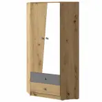 Rohová skriňa Nero 87 cm – dub artisan/sivý mat, dvojdverová, zásuvky