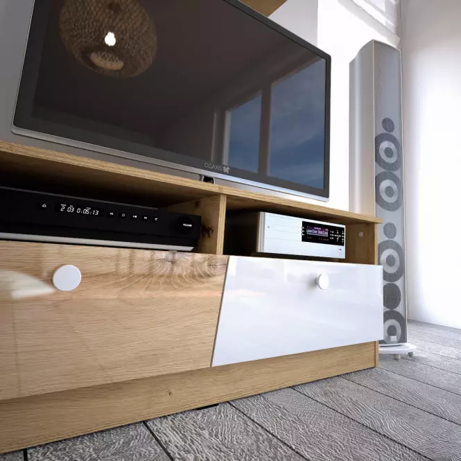 TV stolík Nero 08  dve zásuvky  – Biely Lesk