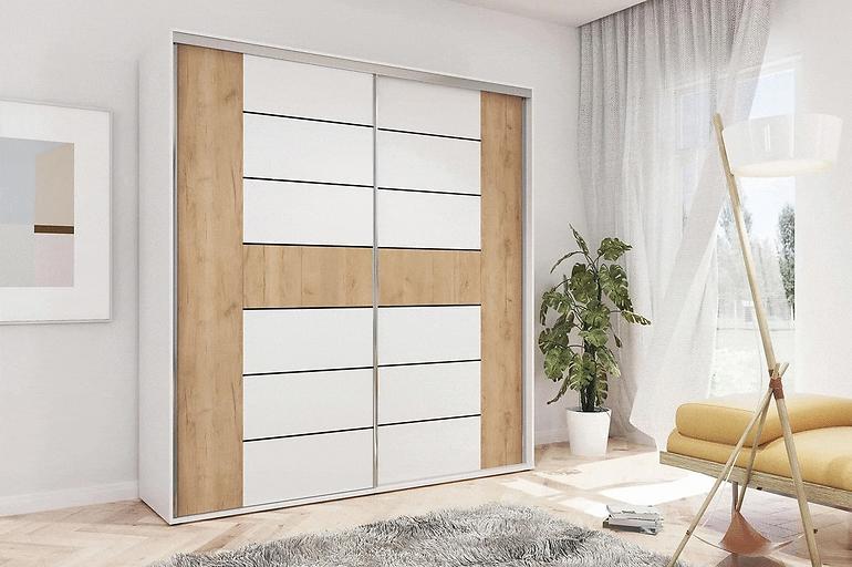 Skriňa Nela A18 Biely/kraft zlatá/Lacobel Biely