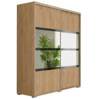 Skriňa s posuvnými dverami Elena 200 cm so zrkadlom – craft zlatý/lacobel čierna, dvojdverová