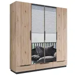 Skriňa Roksana 203 cm so zrkadlom – artisan, štvordverová, zásuvky