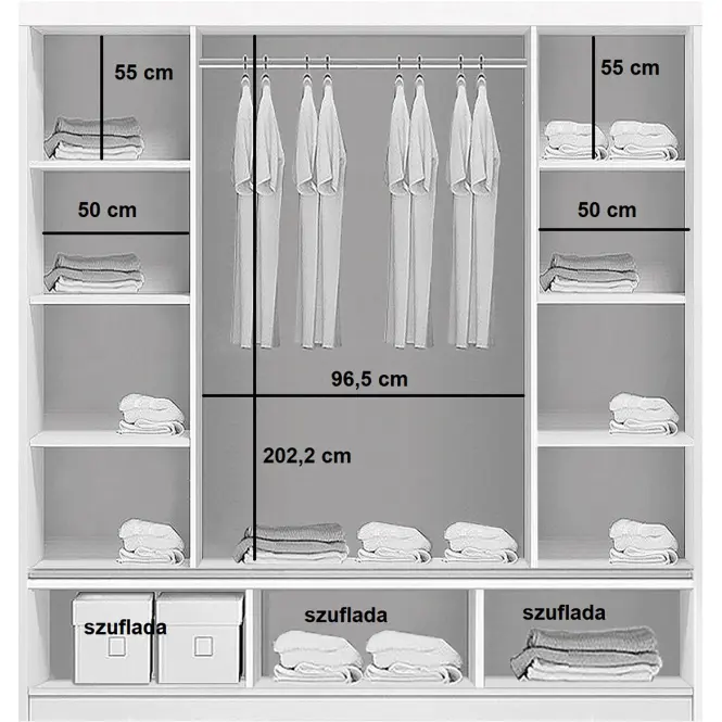 Skriňa Roksana 203 cm so zrkadlom – craft zlatý, štvordverová, zásuvky