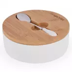 Keramická cukornička s bambusovým vekom 14,5x5 cm biela  + lyžička