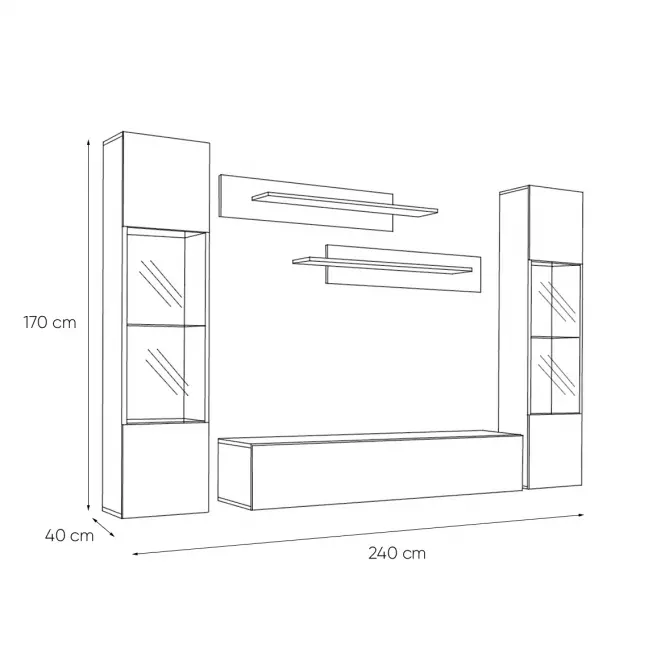 Obývacia stena Fly A3+sklo čierna,2