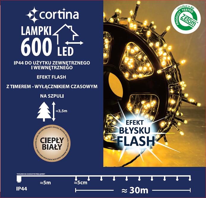 Vianočné LED svetielka 600l vonkajšie trans+tim+flesh 50/21/fle/ww