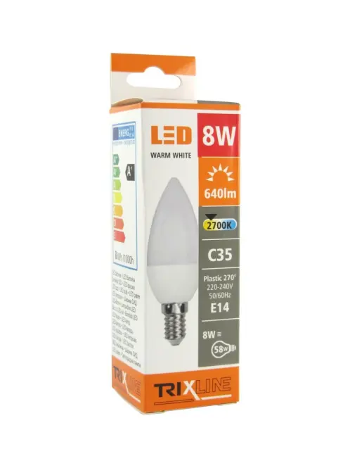 Žiarovka TR LED C35 8W 2700K 640lm E14,2