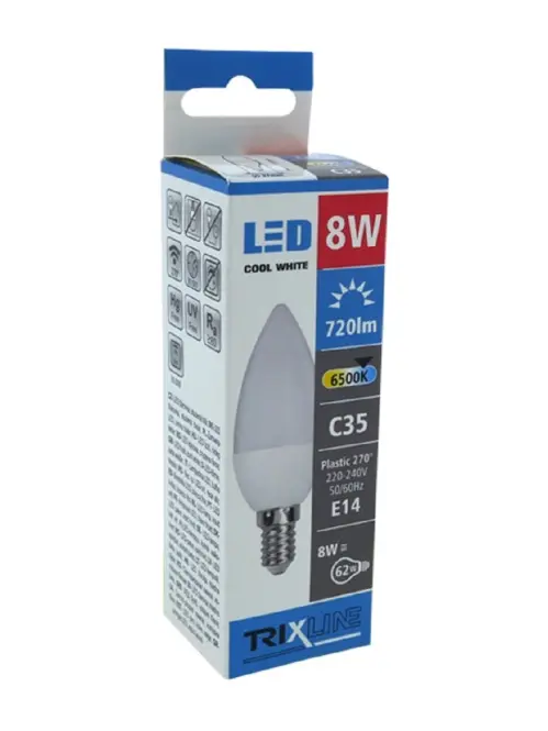 Žiarovka TR LED C35 8W 6500K 604lm E14,2