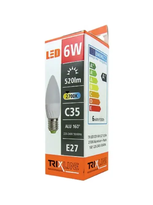 Žiarovka LED C35 BC 6W TR E27 2700K Trixline
