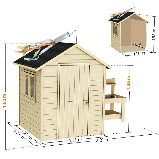 Drevený detský domček JASMINE 221x127x162 cm