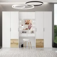 Skriňa Latina s toaletným stolíkom biela/dub grand/zrkadlo