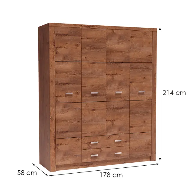 Skriňa Indianapolis I18 178cm - svetlý jaseň, štvordverová, zásuvky,2