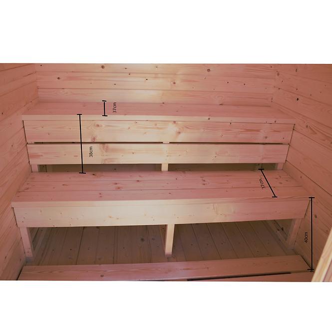 Exteriérová štvorcová sauna 2x2 m+ Pec Harvia