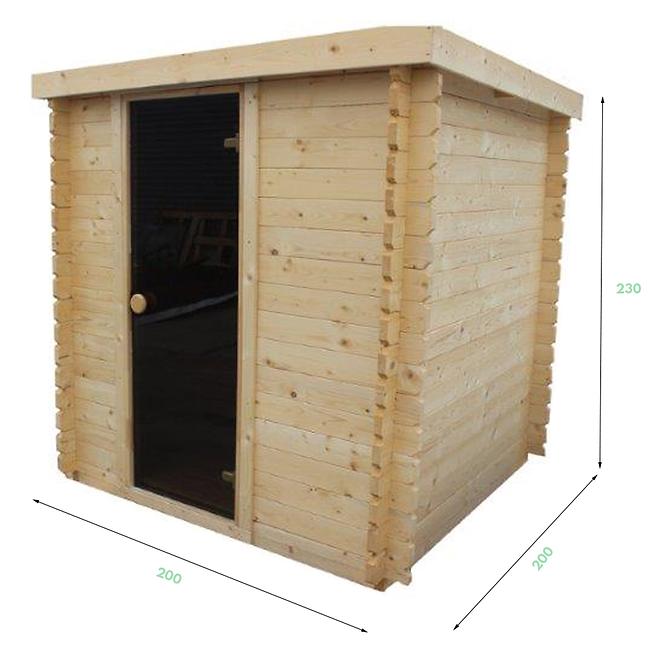Exteriérová štvorcová sauna 2x2 m+ Pec Sentiotec 100 9 kW