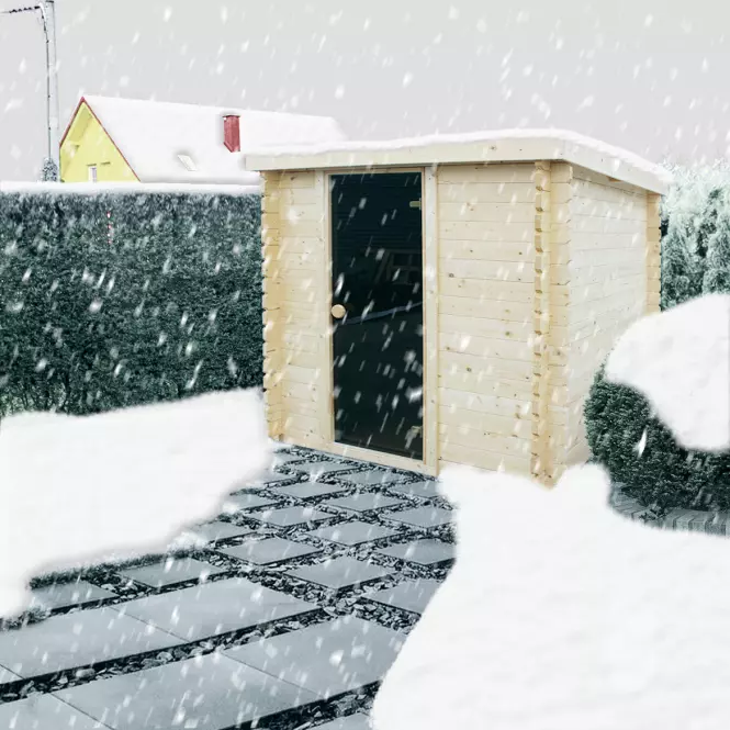 Exteriérová štvorcová sauna 2x2 m+ Pec Sentiotec 100 9 kW